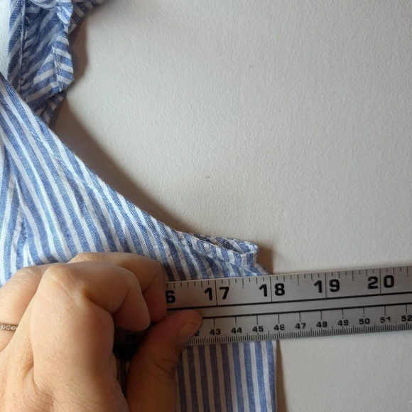 ONLY Blue Denim  Maxi Blue & White Stripped V Neck Sleeveless Ruffle Dress Small - Picture 8 of 9